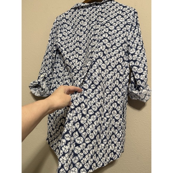 John Mark Women's Linen Tunic Top Small Button Up Pockets Roll Tab Coastal Beach - Picture 6 of 11